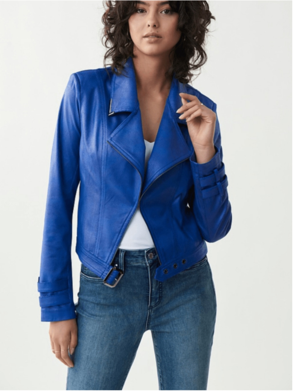 Joseph RIBKOFF SAPPHIRE VEGAN LEATHER MOTTO Jacket Size XS